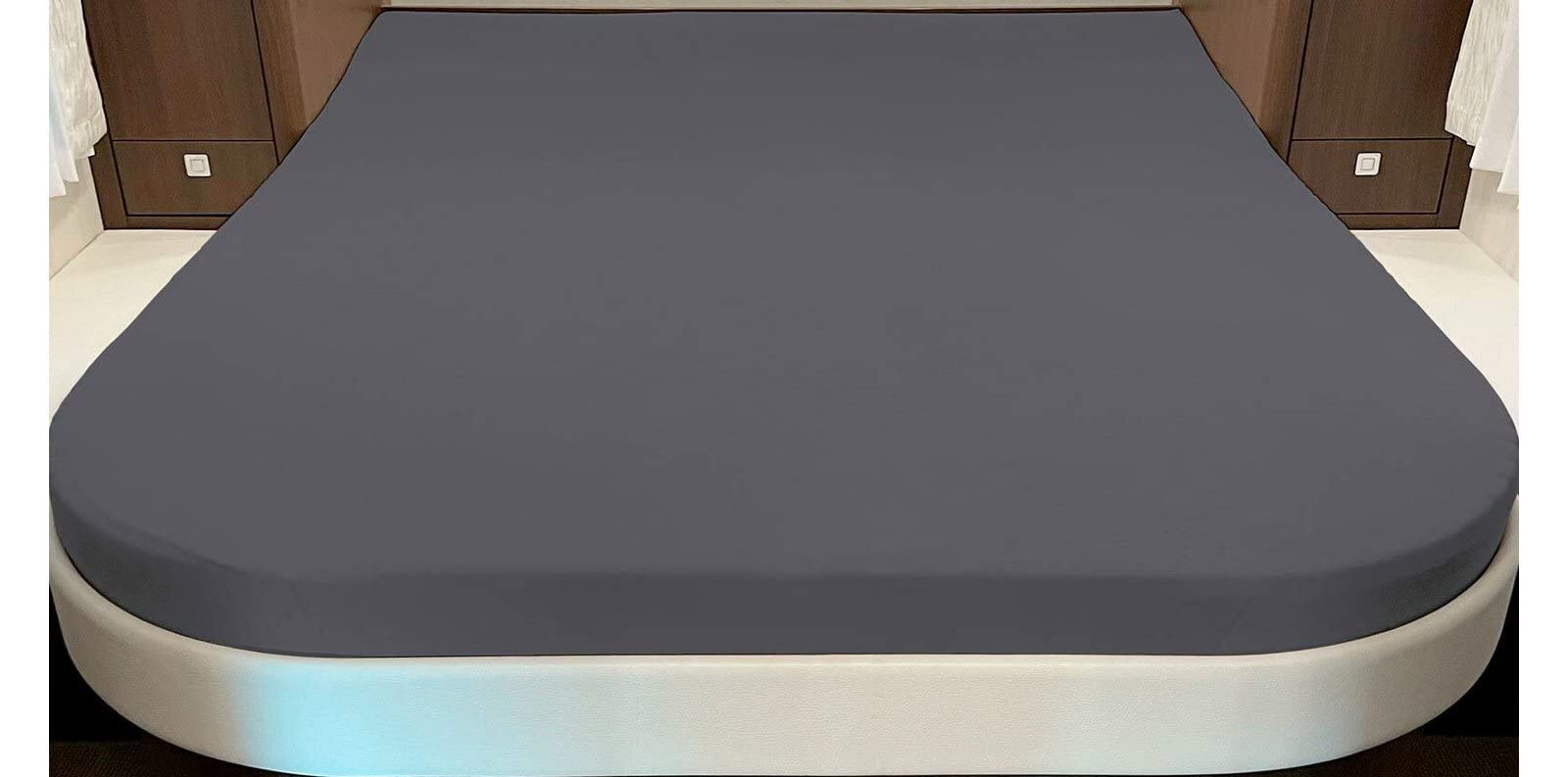 Kris Van Rhein Jersey- Spannbettlakenlaken, Bettlaken mit 2 Rundungen von Castejo für Wohnmobile/Heckbetten/Queensbetten Größe 160x200cm super elastisch(anthrazit)