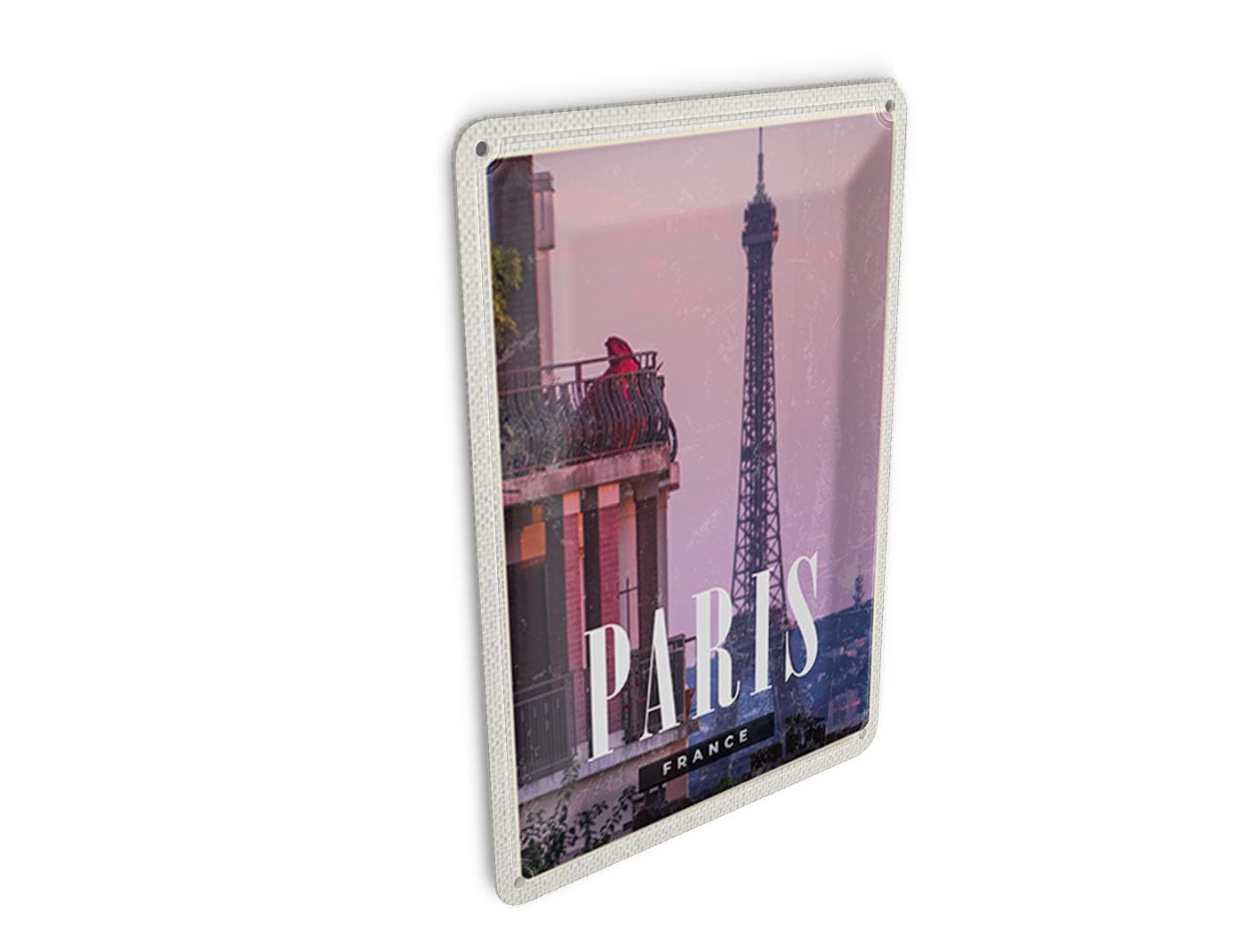 Femer Tin Postcard Travel 10 x 14 cm Paris France Sunset Tower Decorative Sign