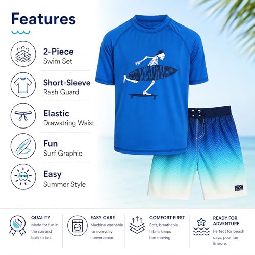 Image of Big Chill Boys Swim Set - 2 Piece Quick Dry UPF 50 Short Sleeve Rash Guard for Boys and Swim Trunks - Swimwear Set for Kids