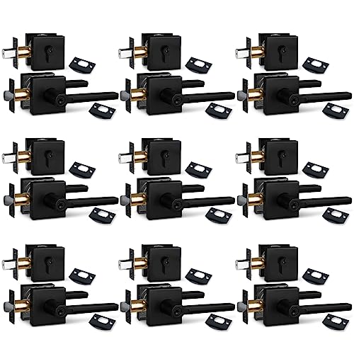Image of NEWBANG (9Pack) Square Heavy Duty Keyed Entry Combo with deadbolt and Lever Door Handle in Matte Black (for Entrance /Exterior /Front /Office Door) Left or Right Handed