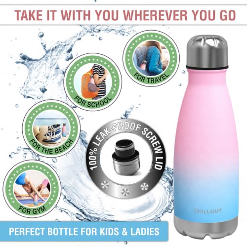 Image of CHILLOUT LIFE 12oz Kids Insulated Stainless Steel Water Bottle, Leak Proof