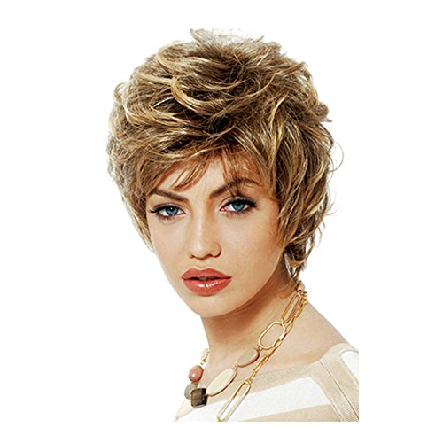 Short Brown Curly Hair Wigs for Women Fashion Fluffy Wigs with Free Cap