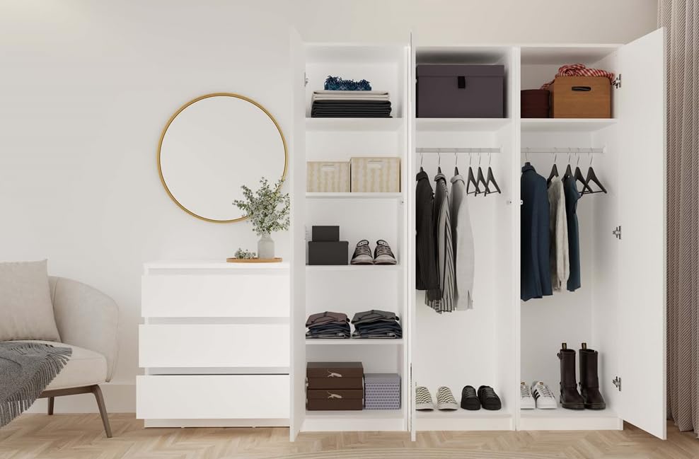 BDW SD-50 - Armadio 50 x 50 x 180 cm, 4 ripiani, ideale per una camera da letto, corridoio, cameretta dei bambini o ufficio, appendiabiti (bianco)