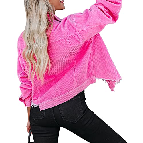 Womens Corduroy Jackets - Y2K Cropped Casual Button Down Jacket Retro Washed Frayed Hem Shacket Coat4
