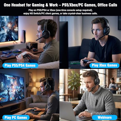 Image of Joso Wired Headset with Mic, Gaming Headset for PS5 /PS4 /Xbox /Switch /PC /iPad /Mac /Tablet with 3.5mm to Type C & USB-A Adapter - Office Business, Remote Work, Coach, Gaming, Chat Headphone, Dual Ear