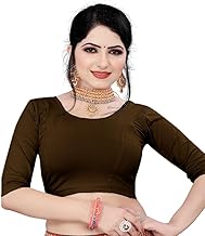 FINESTFIT Round Neck Cotton Lycra Stretchable Elbow Sleeve Readymade Saree Blouse for Women Stylish