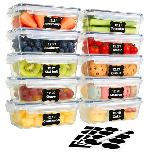 TEBOKHAD 10X1L Frischhaltedosen Mit Deckel BPA-frei Transparent Meal Prep Boxen Auslaufsicher Aufbewahrungsbox mit deckel Küche Mit Etiketten Frischhaltedosen Set Für Essen Box Gefrierbehälter