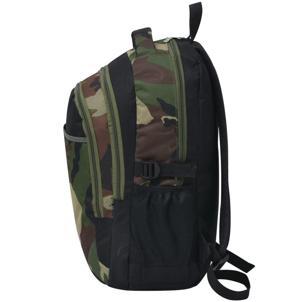 Zaino Scuola 40L Nero e Mimetico in Poliestere 600D Rivestito 33x17x50 cm Idrorepellente con Spallacci Imbottiti 3 Scomparti Scomparto Laptop per Scuola Università Viaggio