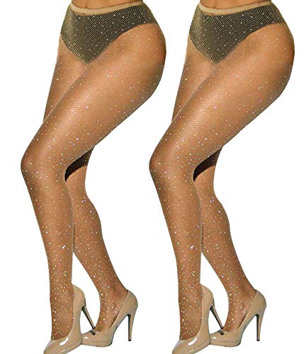 Image of Betteraim Women's Rhinestone Fishnet Tights Sparkle Fishnet Stockings Carnival Glitter Tights