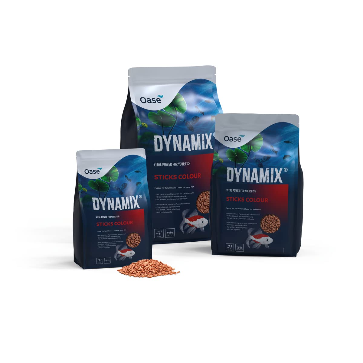 OASE Dynamix Sticks Colour 20 L, Nourriture pour Poissons, Nourriture pour Poissons de Bassin, Brillance et Couleur intenses pour Poissons de Couleur Rouge, Croissance régulière