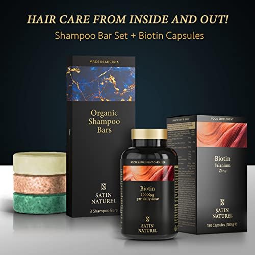 Set of 3 - Organic Shampoo Bar + Conditioner Bar 180g - Shampoo and Conditioner Sets - Hair Growth Shampoo - Shampoo for Greasy Hair & Dry Hair - Argan Oil - For Women & Men - Vegan - Satin Naturel