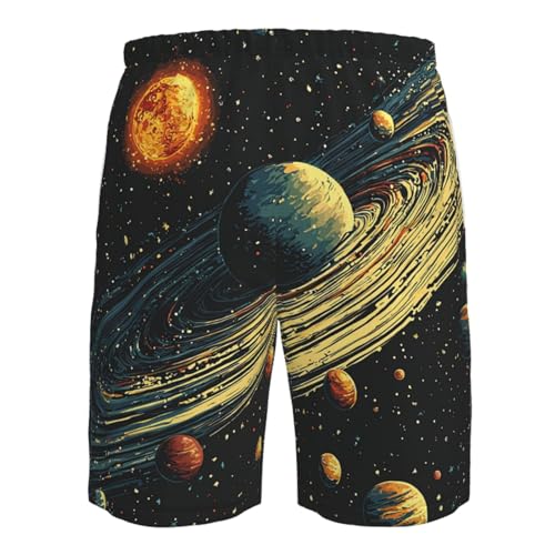 Men's Swim Trunks Quick Dry Beach Board Shorts Bathing Suits - Cartoon Solar System Retro4