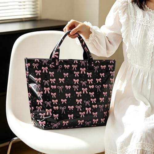 Image of Striped PVC Tote Bag for Women, Waterproof Plastic Hobo Handbag Summer Tote for Beach, Pool & Ideal Gift
