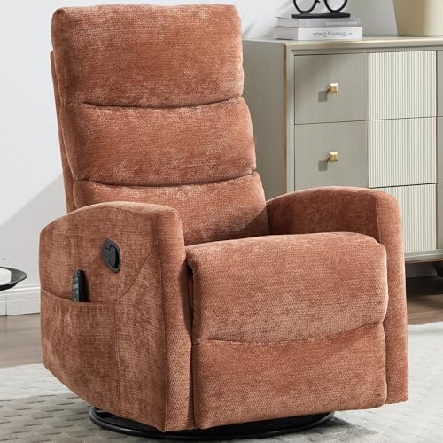 Sillón reclinable giratorio naranja de cuero sintético