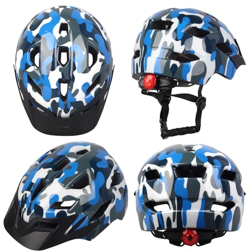 Image of Kids Bike Helmet,Bavilk Boys Girls Bike Helmets with LED Light Detachable Visor Children Youth Teen Multi-Sport for Skating Cycling Scooter Skateboard