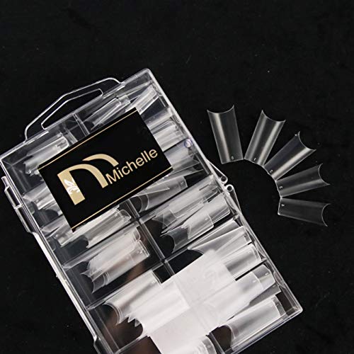 Michelle 120 Pcs C Curve French Shape Clear False Nails Half Half Cover 12 Sizes (Frosted Clear)