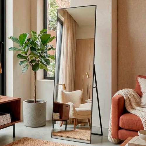 Espejo de Pie Cuerpo Entero - Espejo Grande y Largo con 3 Formas de Uso, Independiente, Montaje Pared y Apoyado - Marco de Aluminio para Dormitorio, Baño o Salon