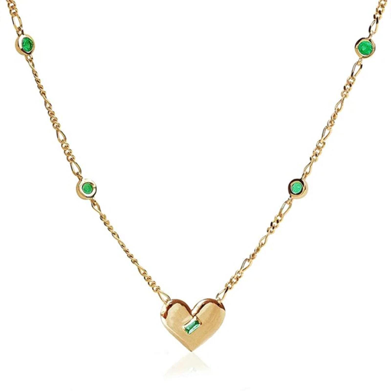 Collar Corazón Esmeralda para Mujer Plata de Ley 925 Cadena Larga Colgante Inicial Cadena Larga Joyería Fina Joyas de Boda (3 a)