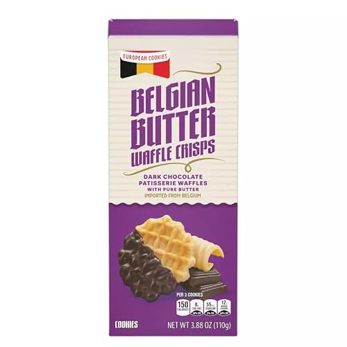 Belgian Butter Waffle Crisp, Dark Chocolate Patisserie Waffles, European Belgium Imported Cookies, Crunchy Thins, Snack Snacking Gift Treat, Benton 3.88oz Box