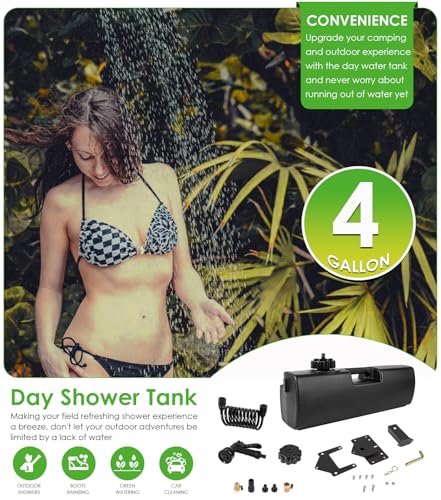 Image of 4.0 Gallon Pressurized Water Tank, Portable Camping Shower Water Storage with Spray Hose Bumper Mount or Bed Mount for Pick-up Trucks & Off-Road Vehicles Outdoor Activities Water Supply