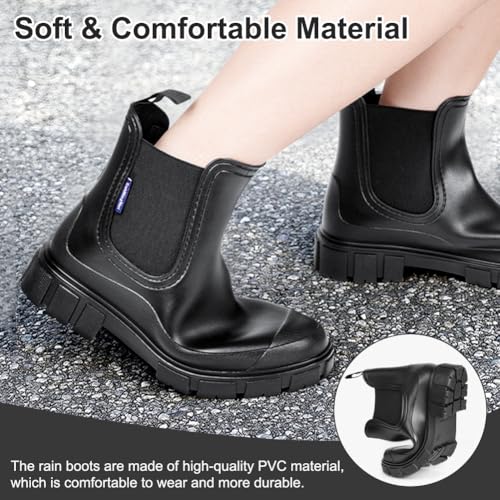 HAGOT Gummistiefel Damen, Chelsea Gummistiefel, Wasserdicht Winddicht, Schwarz, EU39