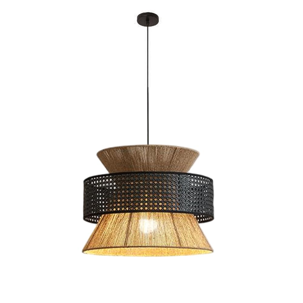 CHUNGYANG Tea Room Guesthouse Lighting Fixture Vintage Rattan Hemp Rope Pendant Light with Adjustable Suspension Line Japanese Wabi-Sabi Style Restaurant Bedroom Pendant Lamp for Kitchen Hallway