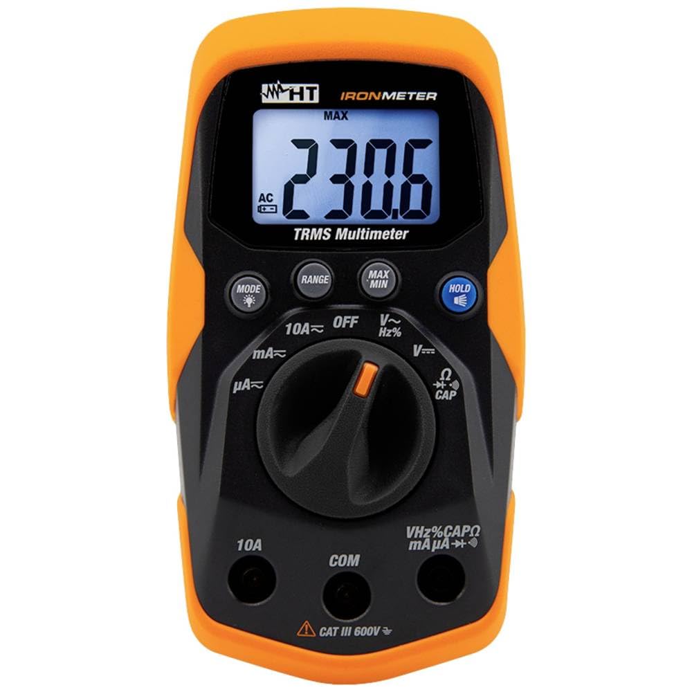 HT-Instruments estremamente robusto multimetro digitale TRMS fino a 600 V AC/DC con integrato LED Lampada, 1 pezzi, Iron Meter.