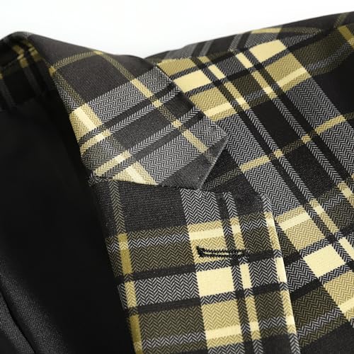 YFFUSHI Mens Slim Fit Suits 2 Piece Plaid Button Casual Formal Blazer Pants Set4