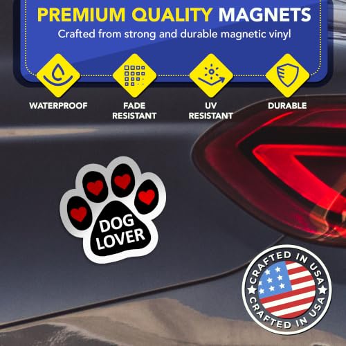 Image of Dog Lover Pawprint Car Magnet 5 Inch 2 Pack, Dog Lover Gift, Made in USA | Heavy duty magnetic decal for car, truck, SUV or fridge, full color UV printed