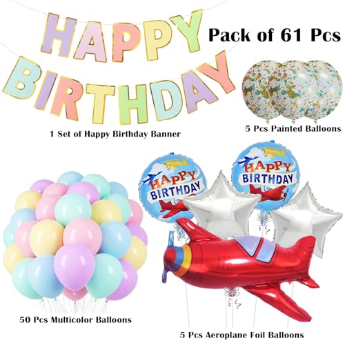 Image of Rozi Decoration Airplane Theme Birthday Decoration Kit for Boys & Girls | Kids Bday Decorative Items | Pilot Theme Birthday Decoration Pack of 61 Pcs