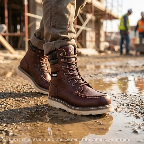 Image of SUREWAY 8 inch Soft Toe Work Boots for Men - GoodyearWelt Full Grain Leather, Lace Up Moc Toe Work Shoes, EH Construction Oil /Slip Resistant, Durable Rubber Sole Boots for Warehouse, Factory, Daily Wear