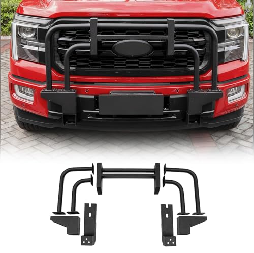 Image of Bull Bar Compatible with 2021-2025 2026 Ford F150 Front Bumper Carbon Steel Bolt-On Grill Bar Bumper Grille Brash Gurad for 2024 F-150 Accessories