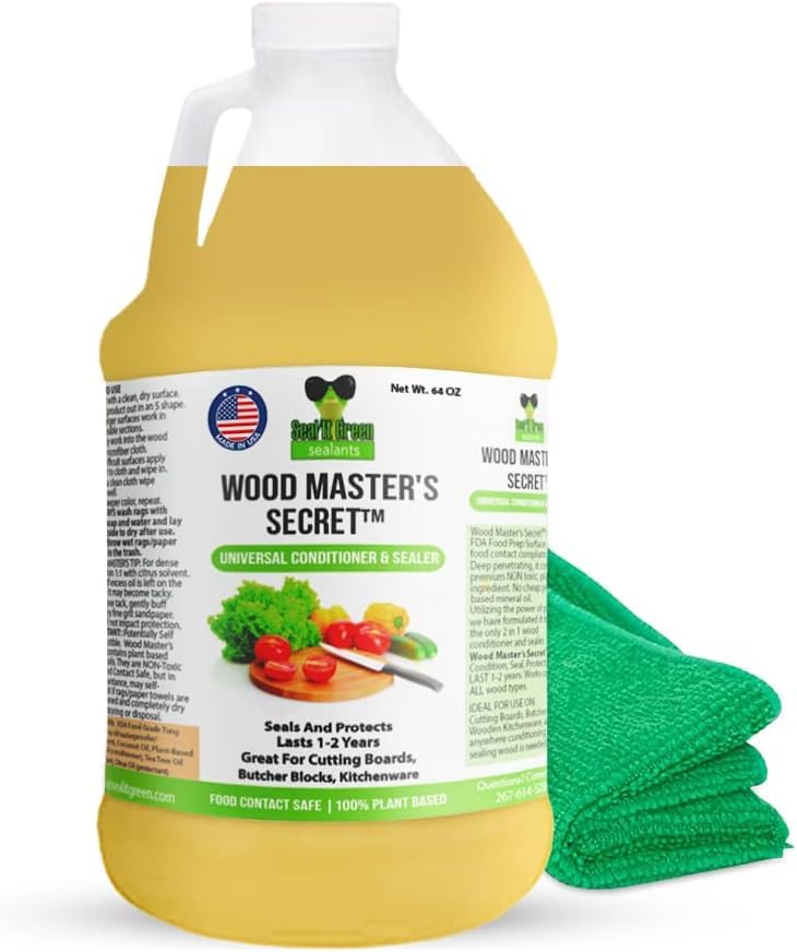 Wood Master's Secret Non-Toxic, Food Safe Cutting Board Oil, Conditioner & Sealer. Exceeds FDA Food Contact Surface Regulations. Also Works On Butcher Blocks, Wood Counters & More (64 Oz)