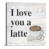 Country I Love You a Latte Coffee Canvas Print Wall Art Decor Coffee Lover Sign Painting Poster Plaque Rustic Home Decoration (8 X 8 inch, Framed)
