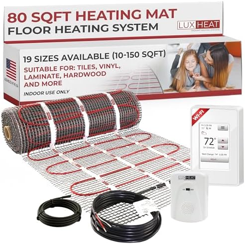Electric heat mats for tile floors that will transform your winter comfort 7 LuxHeat 80sqft Floor Heating Mat Kit - 120v Under Laminate & Tile Floor Heat Mat - Electric Radiant Heated Flooring System - Includes UWG4 WiFi Programmable Thermostat w/GFCI, Alarm & Sensor