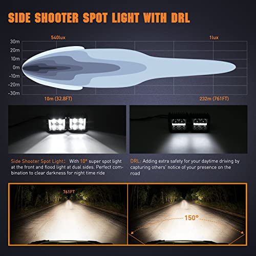 Image of Nilight Side Shooter LED Light Pods with DRL, 4 Inch 26W Spot Flood Combo LED Cubes Light w / 16AWG Wiring Kit for Fog Light Driving Light Auxiliary Light on Truck ATV UTV, 5 Years Warranty White