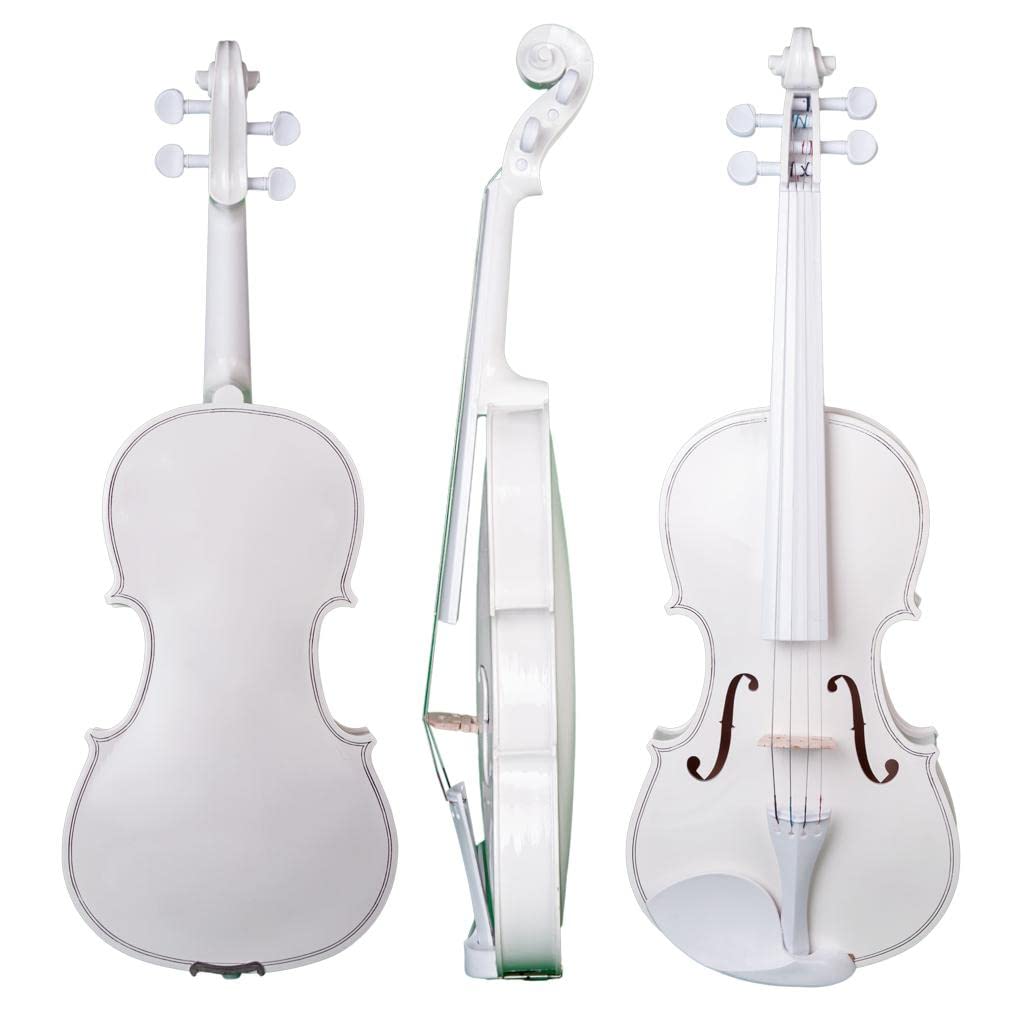 Violino acustico 4/4 di dimensioni standard bianco acero abete starter kit per principianti con custodia e archetto accessori in ebano – perfetto per bambini, studenti e principianti – peso e