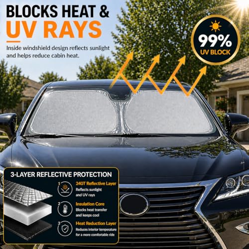 Nwgl Lexus GS GX LS Windshield Sun Shade, Custom Fit Foldable Front Window Sunshade Protector, Blocks UV Rays and Heat, Fits 1990–2025 Models by Nwgl - Used condition - Image 2