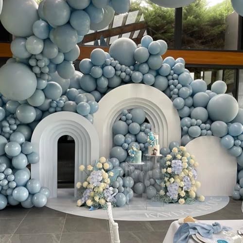 Image of Jobkoo Blue Balloons, 12 Inch 30 Pcs Pale Aqua Blue Balloon Muted Dusty Blue Latex Balloons Matte Retro Powder Light Blue Helium Balloons for Birthday Boho Baby Shower Bachelorette Party Decorations