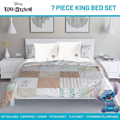 Image of Disney Lilo and Stitch King Comforter Set 7 Piece Bedding for Girls, Multi | Bed in a Bag, Comforter Sheets Shams Pillowcases, Official Product, Soft Microfiber, Machine Washable, Girls Gift