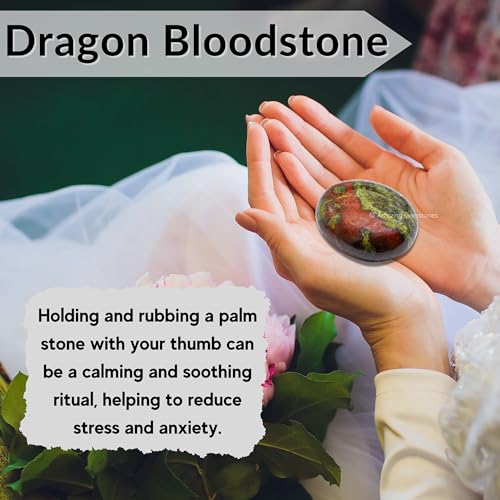 Image of Amazing Gemstone Dragon Bloodstone Crystals and Healing Stones - Large Palm Stone Crystals Piedra - Crystal for Good Luck, Positive Energy, Meditation - Unique Stocking Stuffers and Birthday Gifts