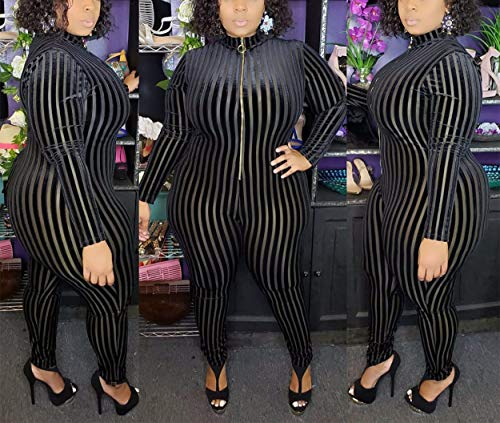 Iymoo Plus Size Rompers And Jumpsuits For Women - Long Sleeve Leopard Print Zip V Neck Bodycon Elegant Long Romper Playsuits Black 2Xl #TOP2