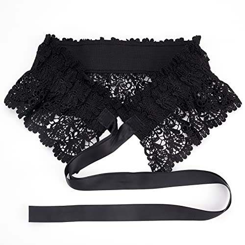 GORGECRAFT Elastic Wide Belt Black Stretchy Openwork Embroidered Lace Waist Dress Belts with Adjustable Tie-up Bowknot Waistband for Women Wedding Party Dresses Daily Wear Clothing Accessories4