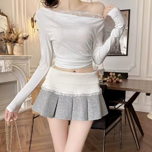 Women's Fashionable and Casual Pleated Short Skirt with lace Edge and Sweet Spicy Style A-line Skirt Without Lining3