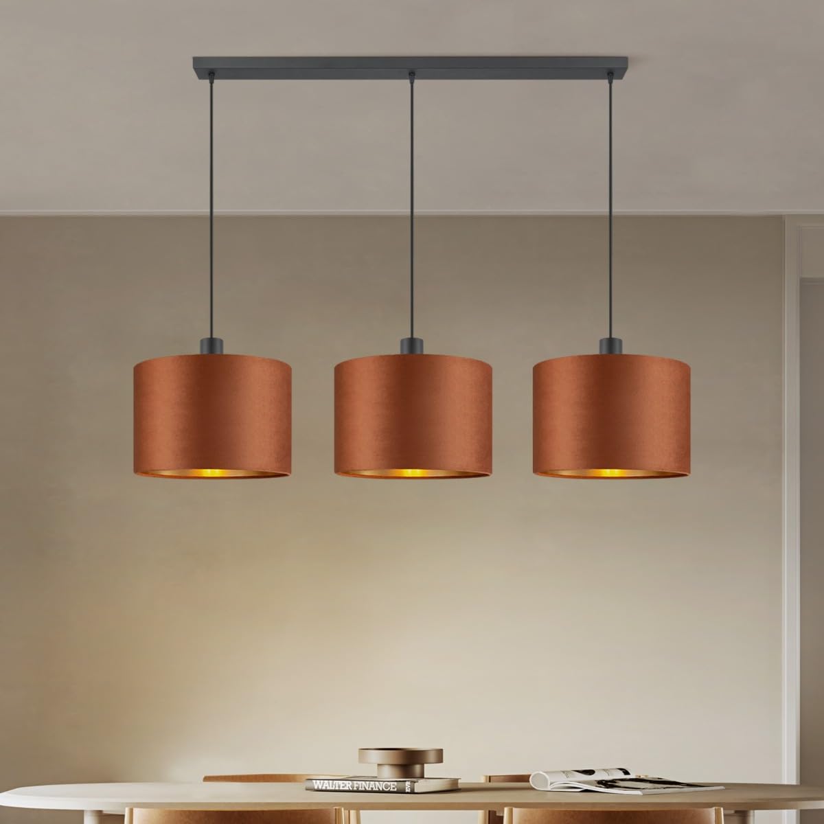 Home Sweet Home Paralume in velluto VELVET, marrone-oro | Ø30 cm, a forma di tamburo | Per lampade a sospensione e da tavolo E27 | Ideale per soggiorni e sale da pranzo