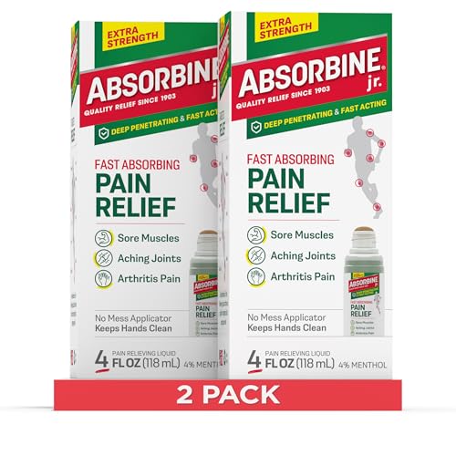 Absorbine Jr. Maximum-Strength Pain Relieving Liquid - 4% Menthol Topical for Muscle Joint Arthritis & Nerve Pain Relief - Fast-Absorbing Herbal Formula with No-Mess Applicator - 4 fl oz (2 Pack)