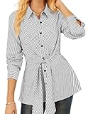 Business Casual Outfits for Women Peplum Striped Button Down Shirts Tie Front Work Office Tops Collared Long Sleeve Dressy Elegant Blouses, White, Large