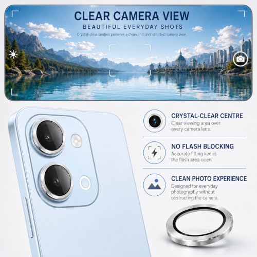 Image of ArmourPro Camera Lens Protector for Vivo T5 Lite (6.74 Inches) Tough HD Individual Aluminum Alloy Rings 9H Camera Cover, Scratch-Resistant,Camera Lens Protection| Silver, 1 Pack