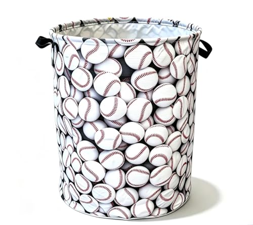 Image of Baseball Laundry Basket Gifts for Boys, Boys' Baseball Room Decor Baby Nursery Hamper for Baseballroom Decor 17.7x13.7 Inch