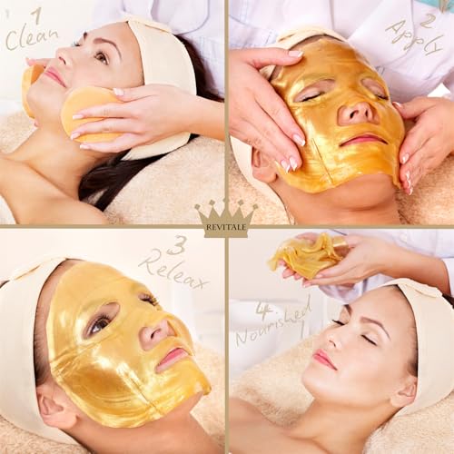 Revitale 24K Gold Face Mask (3 Pack) - Hydrating & Nourishing Sheet with Collagen and Natural Extracts for Radiant, Moisturised Skin - Image 7